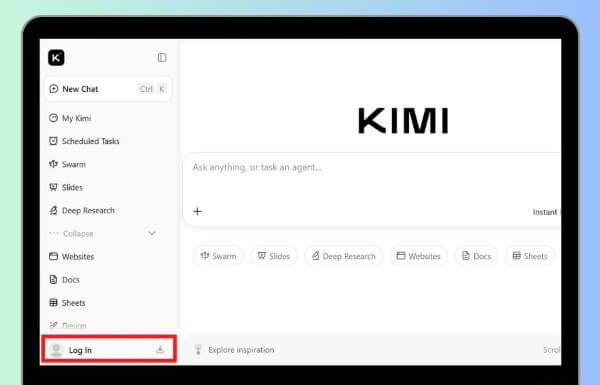 Truy cập website kimi.com và đăng nhập tài khoản