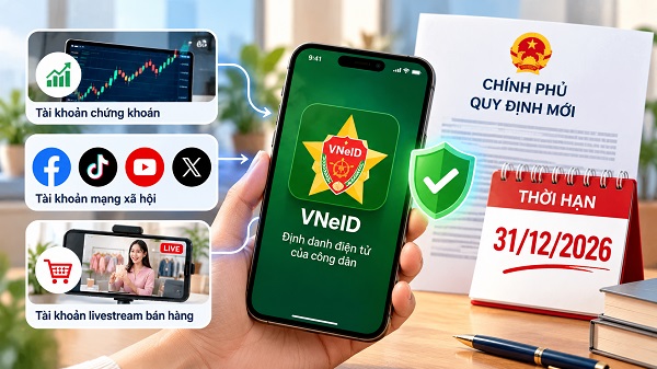 Tài khoản chứng khoán, mạng xã hội, livestream bán hàng phải liên kết tài khoản với VNeID trước 31/12/2026