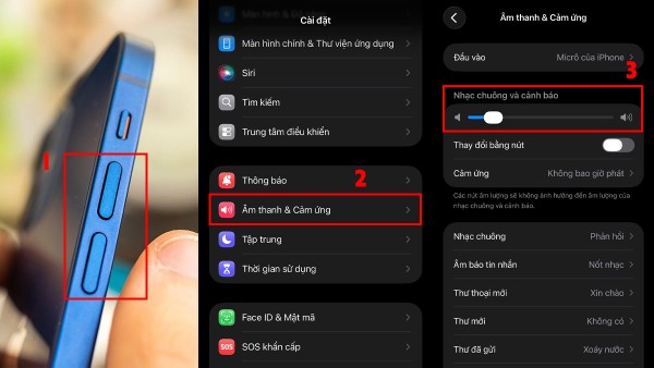 Mở Cài đặt, chọn Âm thanh & Cảm ứng và điều chỉnh thanh Nhạc chuông và cảnh báo