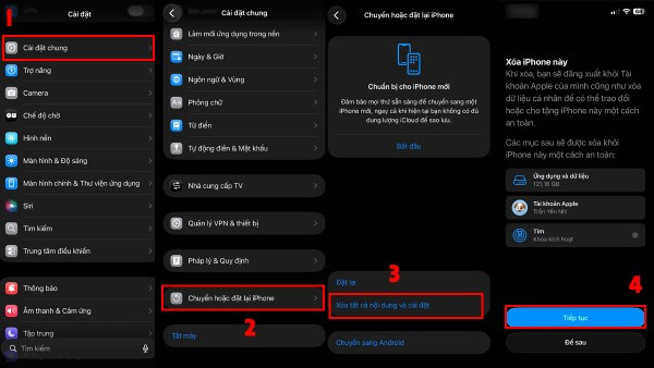 Mở Cài đặt → Cài đặt chung → Chuyển hoặc đặt lại iPhone