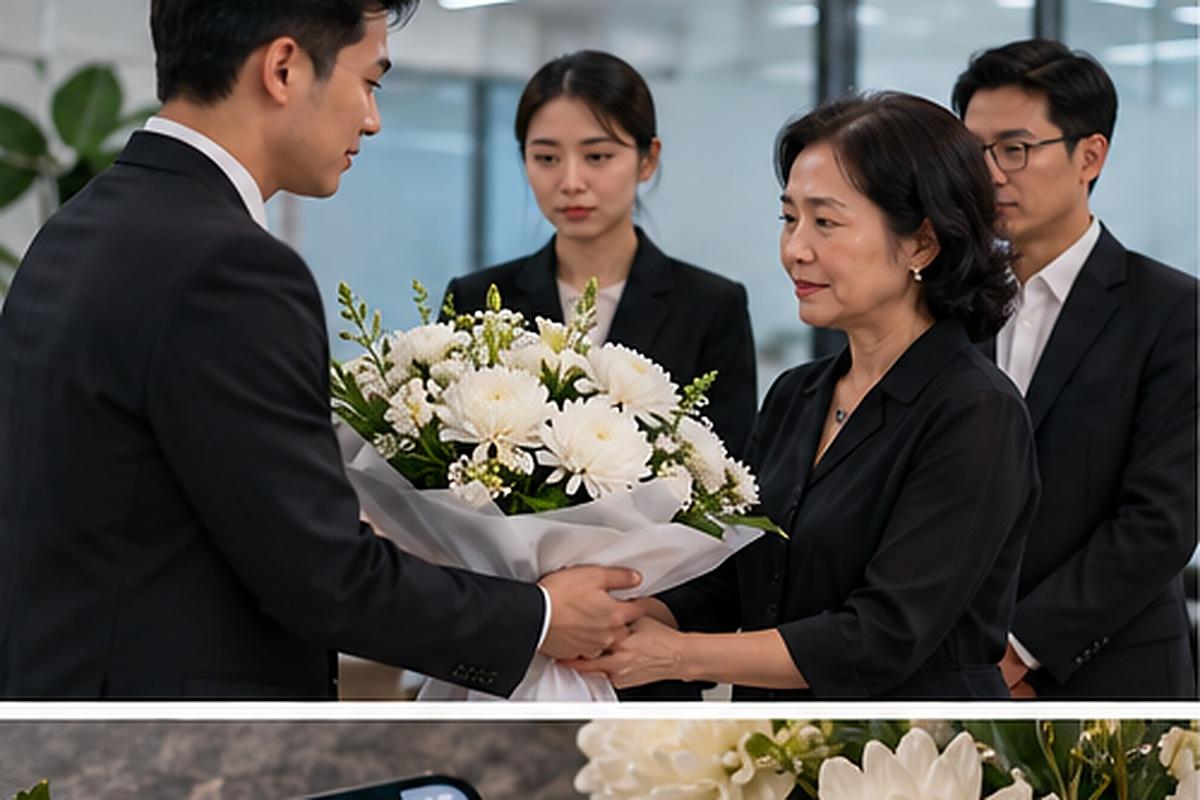 Đại diện đồng nghiệp đến thăm viếng và trao hoa chia buồn