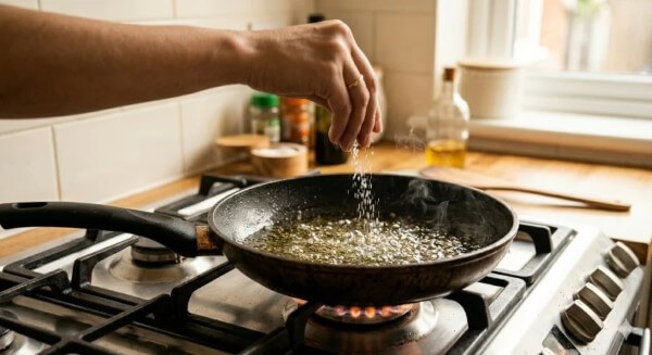 Cho một lượng muối nhỏ vào dầu trước khi cho cá vào chiên