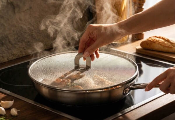 Sử dụng màn chắn dầu khi chiên cá