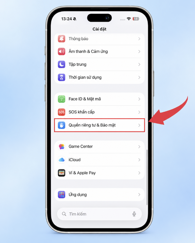 Mục Quyền riêng tư & Bảo mật cho phép quản lý quyền truy cập của các ứng dụng trên iPhone