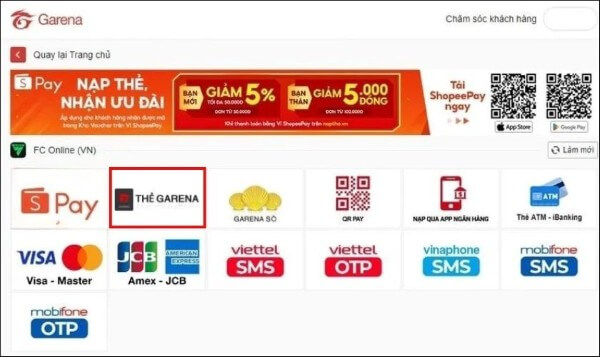 Chọn Thẻ Garena