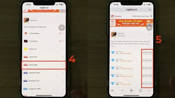 Chọn phương thức thanh toán bằng SMS
