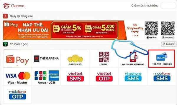 Chọn phương thức ATM/Internet Banking