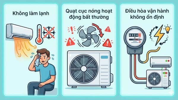 Nguyên nhân do quạt dàn lạnh hoặc dàn nóng gặp sự cố