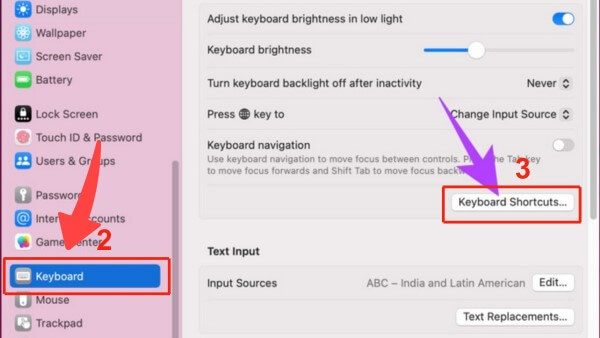 Chọn Keyboard Shortcuts