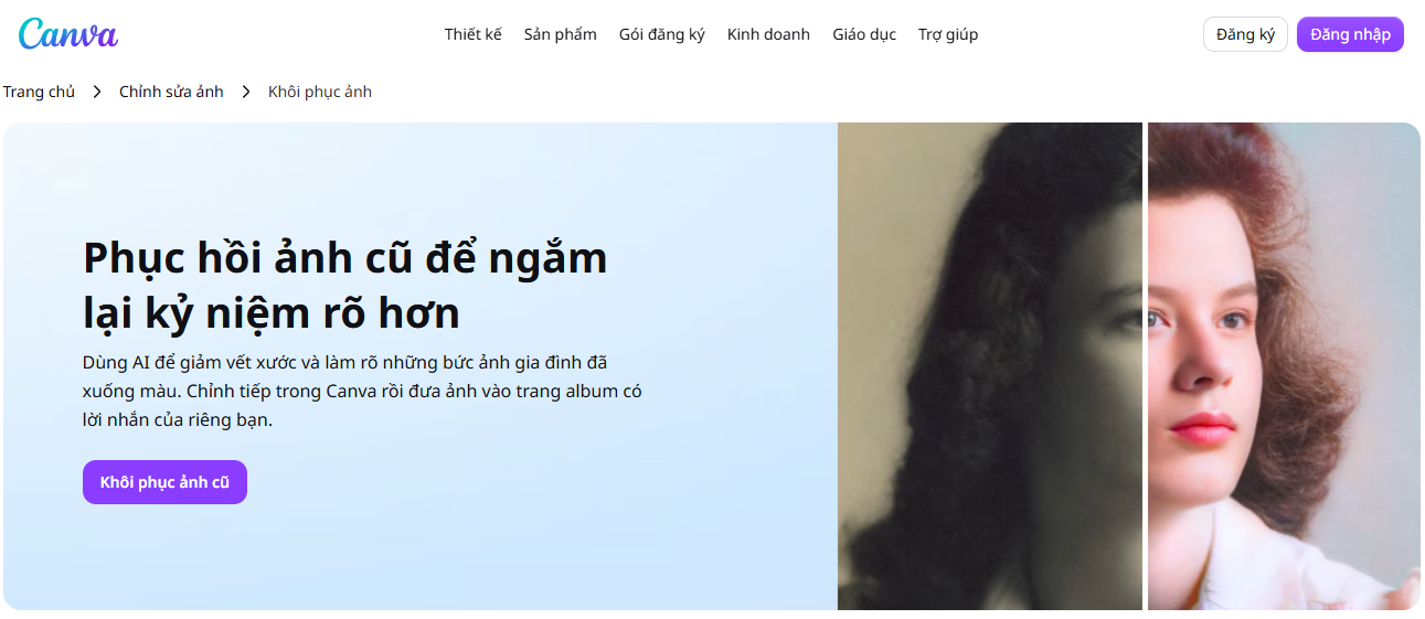 Canva tích hợp ứng dụng "Restore Old Photos" giúp phục hồi ảnh cũ rõ nét