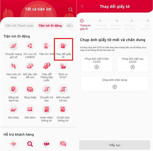 Chọn Thay đổi giấy tờ và cập nhật hình ảnh