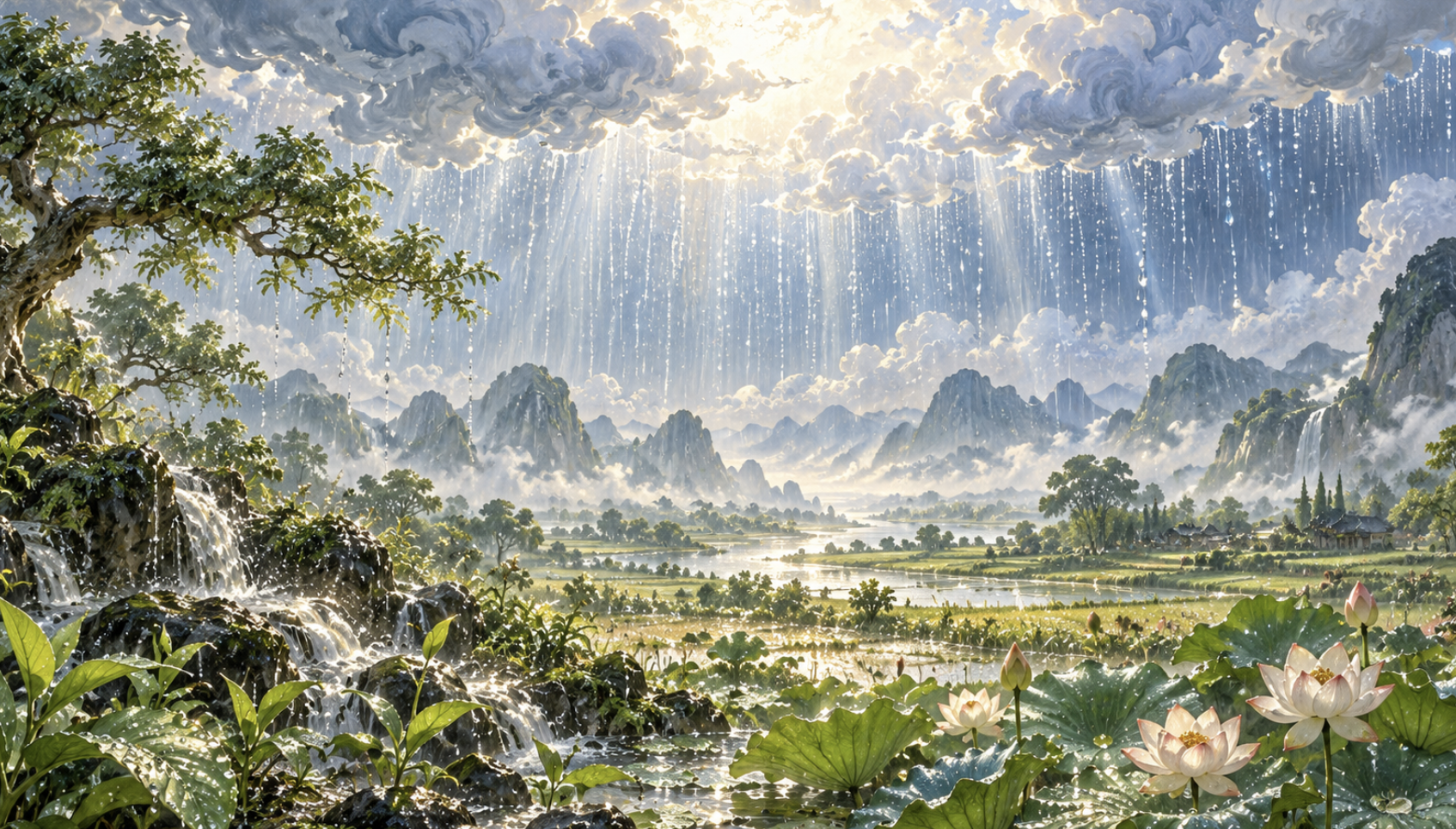 Thiên Hà Thủy tượng trưng cho nước mưa từ trời, mang ý nghĩa nuôi dưỡng vạn vật và duy trì sự sống theo quan niệm ngũ hành nạp âm