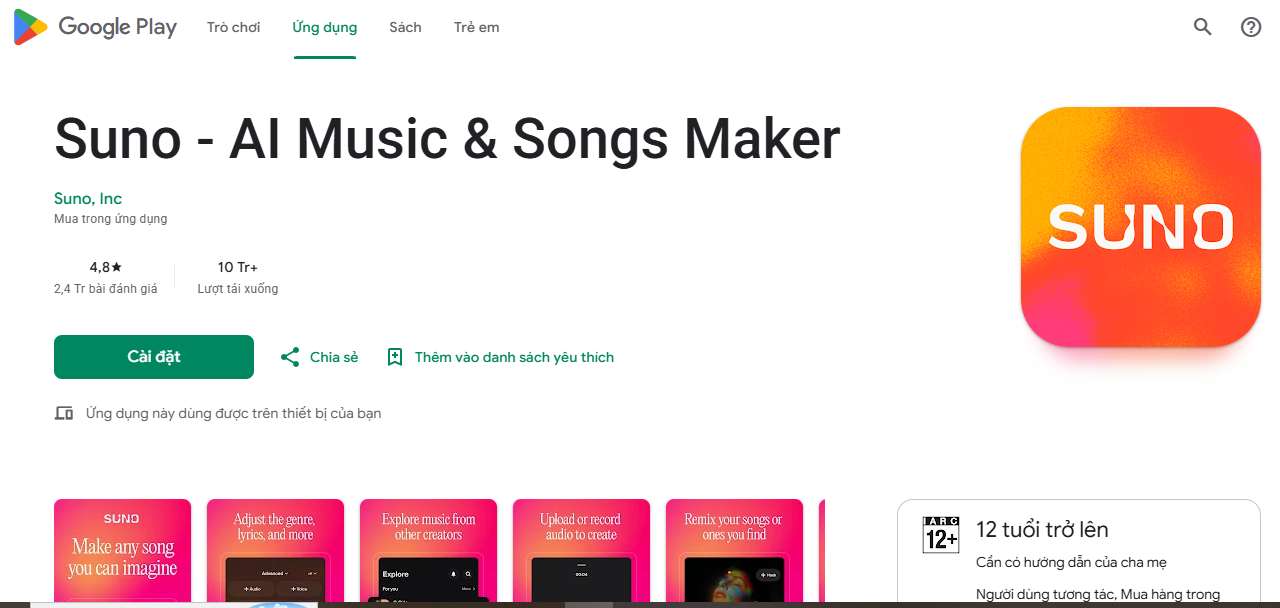 Suno AI có sẵn trên ứng dụng App Store và Google Play Store