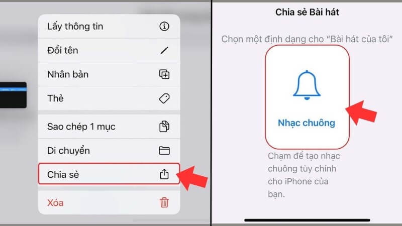 Chọn Chia sẻ và xuất dưới dạng Nhạc chuông