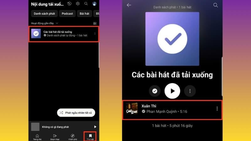 Truy cập thư viện để nghe lại bài hát đã tải
