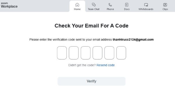 Nhập mã xác minh gửi qua email