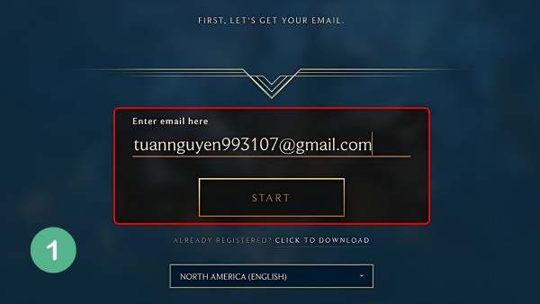 Nhập địa chỉ email và chọn “Start”