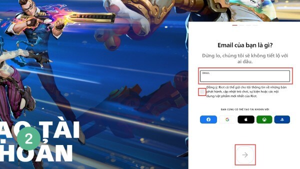 Nhập email và thông tin yêu cầu