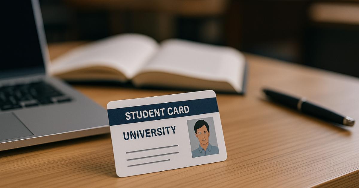 Minh họa thẻ sinh viên và điện thoại dùng để xác minh ưu đãi vé xem phim