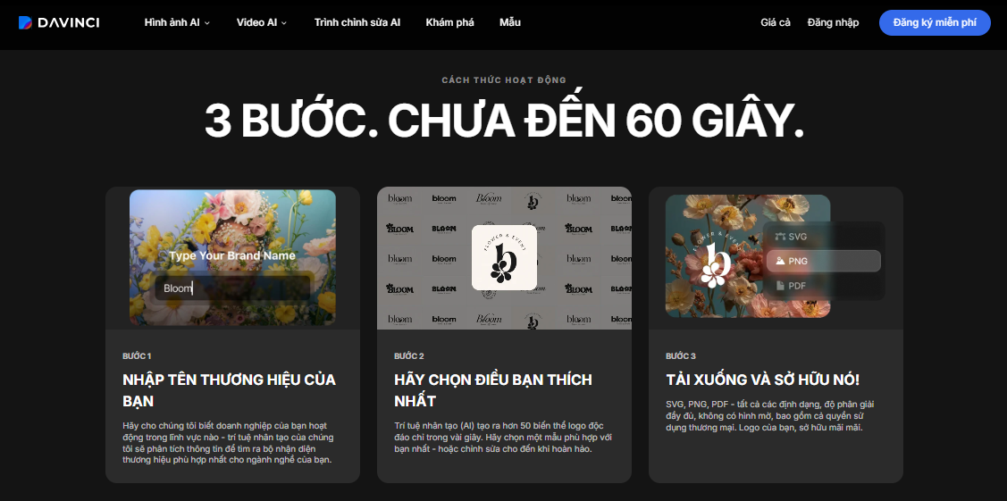 DaVinci AI cho phép bạn thiết kế logo nhanh chóng, chuyên nghiệp