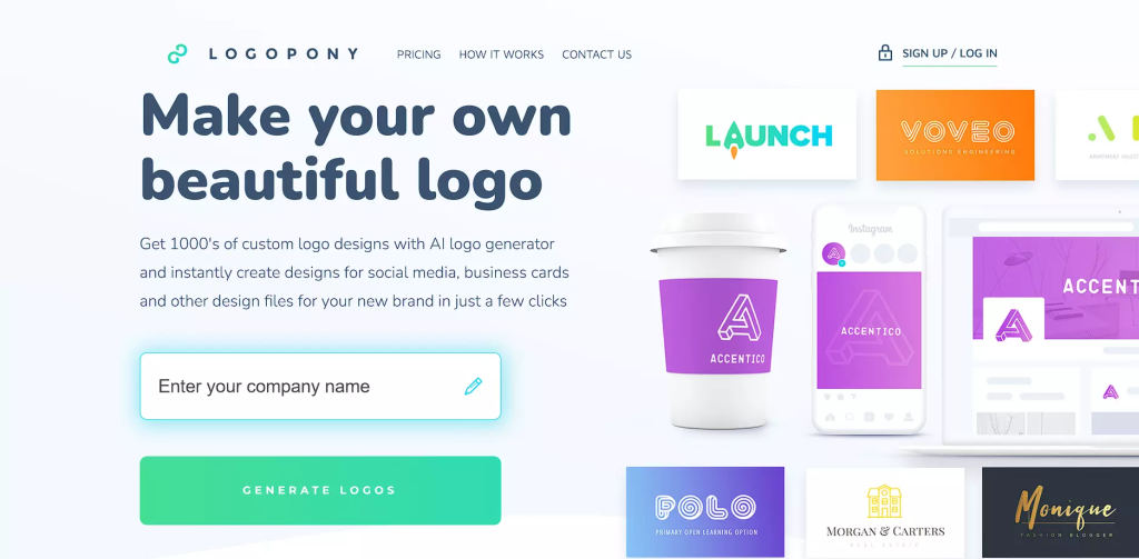 Logopony cho phép bạn tạo thử logo miễn phí, không giới hạn ý tưởng