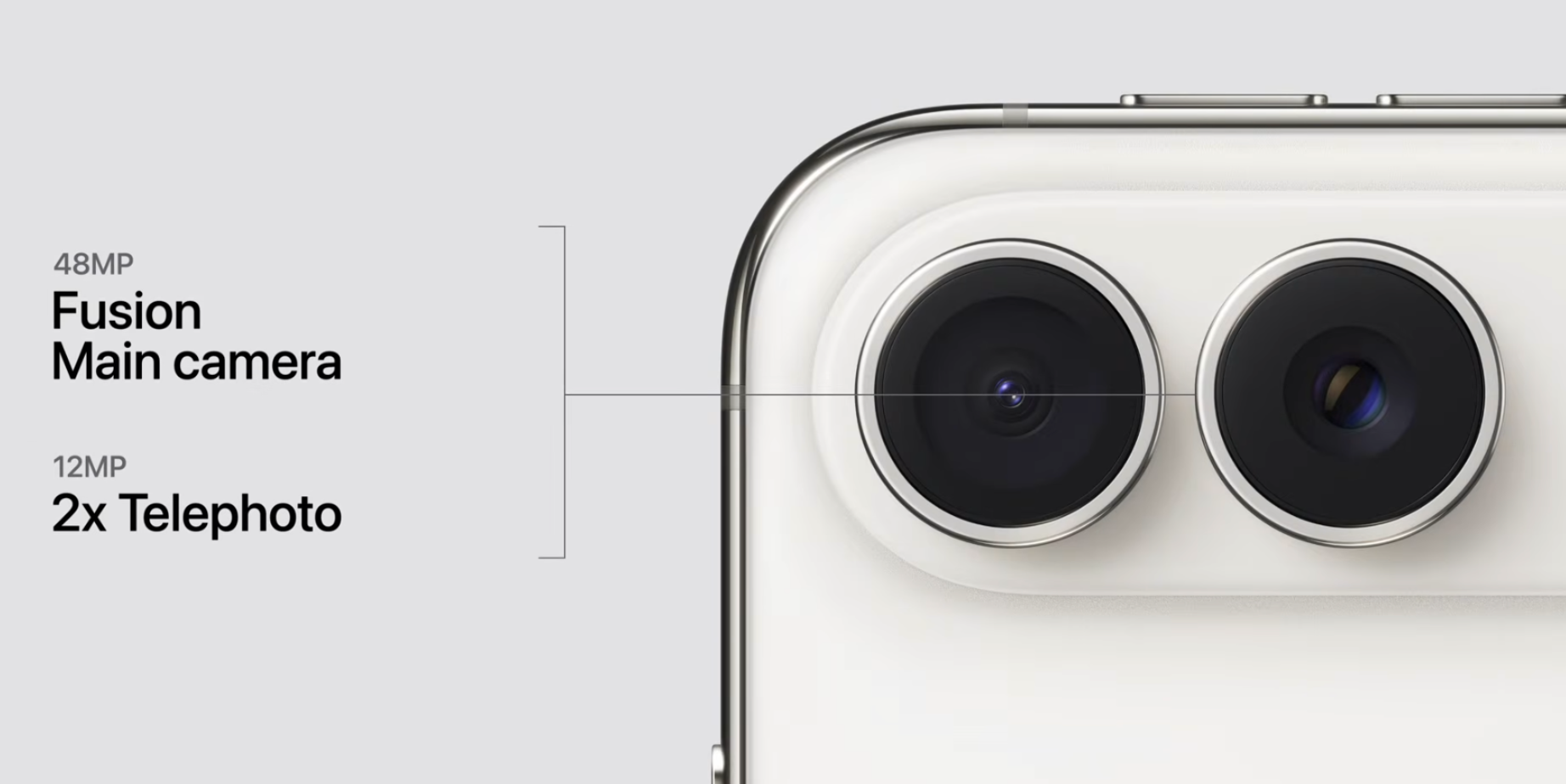 Hệ thống camera iPhone Duo gồm camera chính 48MP Fusion và camera góc siêu rộng 48MP