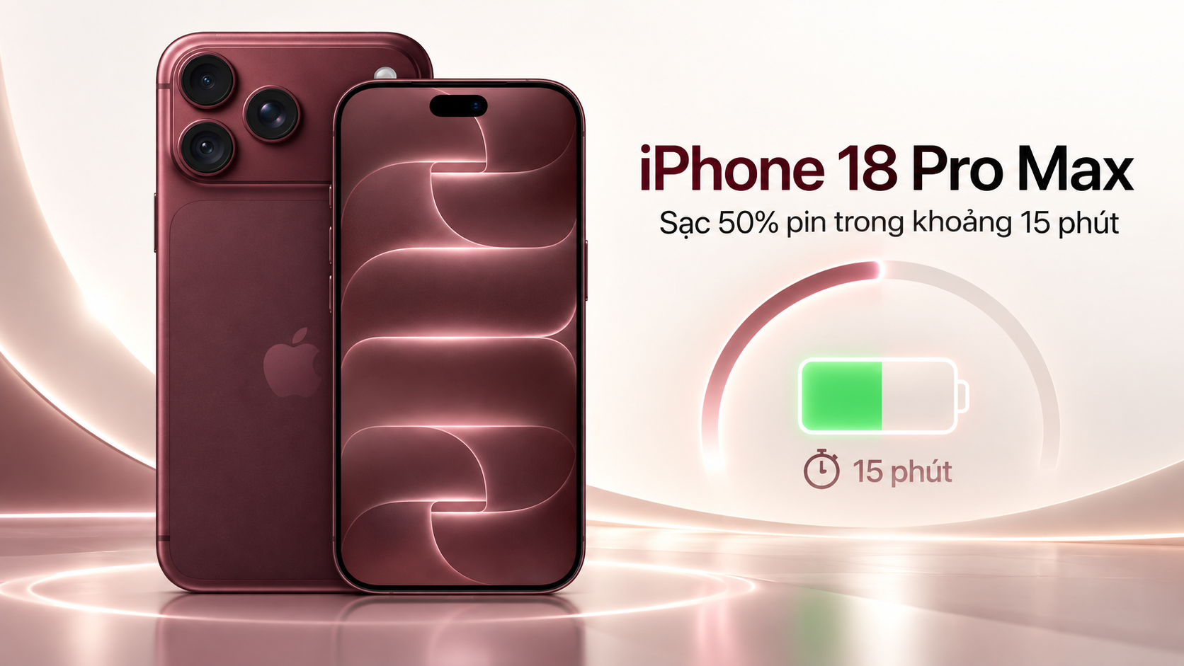 iPhone 18 Pro Max là sạc 50% pin trong khoảng 15 phút khi dùng bộ tiếp hợp từ 60W trở lên qua cổng USB-C