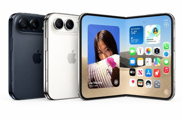 iPhone Duo sở hữu thiết kế màn hình gập với cảm biến Touch ID thay thế Face ID.