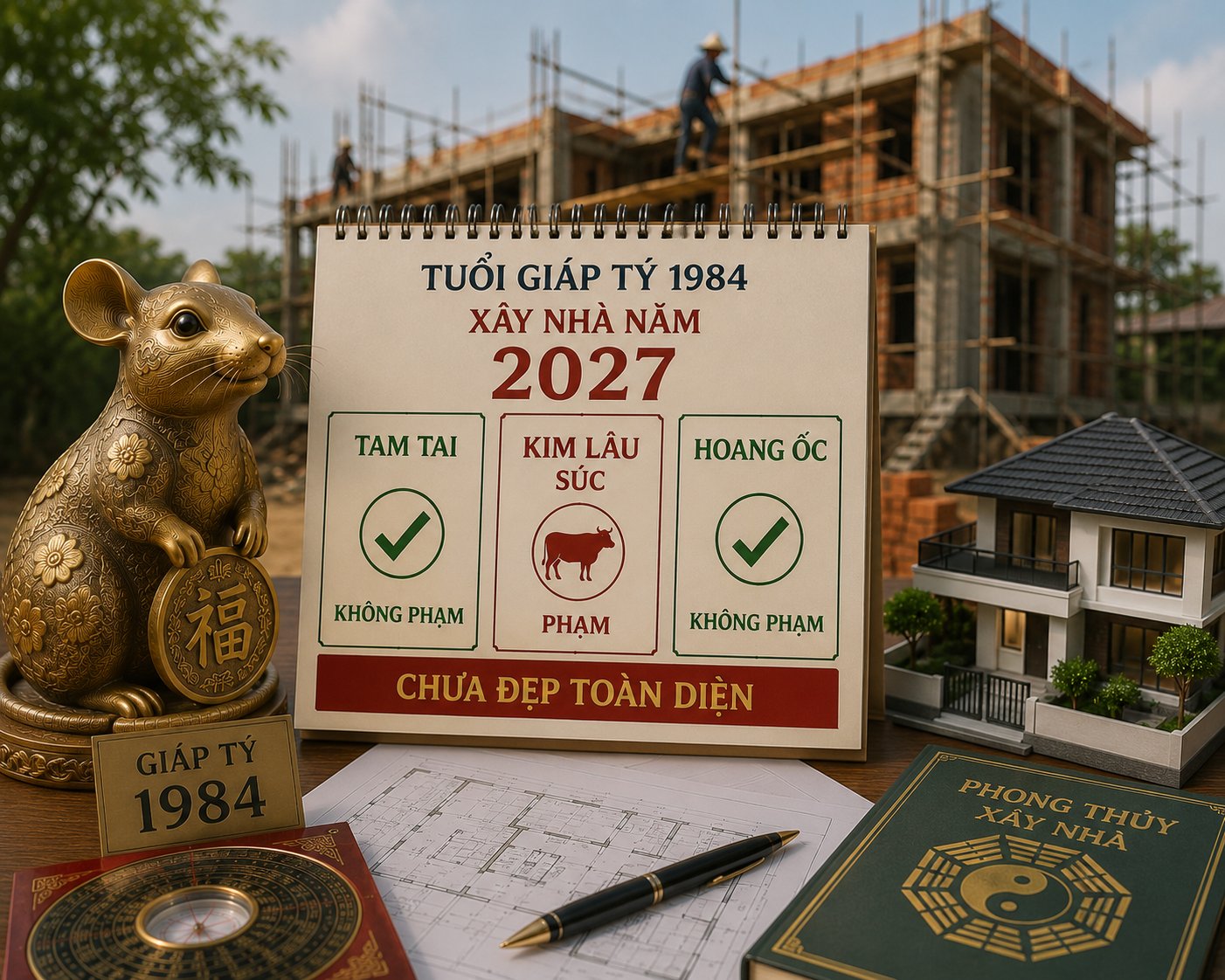 Tuổi Giáp Tý 1984 không nên tự đứng tên động thổ xây nhà năm 2027 vì phạm Kim Lâu Súc