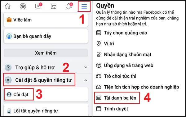 Mở Cài đặt → chọn Tải danh bạ lên