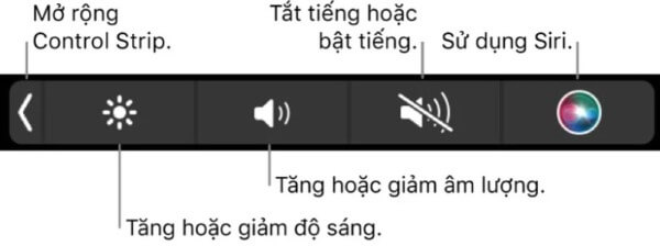 Điều chỉnh nội dung hiển thị trên thanh Touch Bar và Control Strip