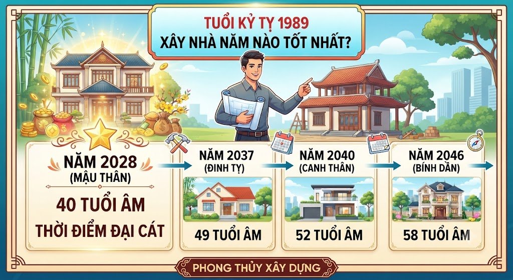 Tuổi Kỷ Tỵ nên xây nhà vào năm 2028, 2037, 2040 và 2046 nếu tự đứng tên động thổ
