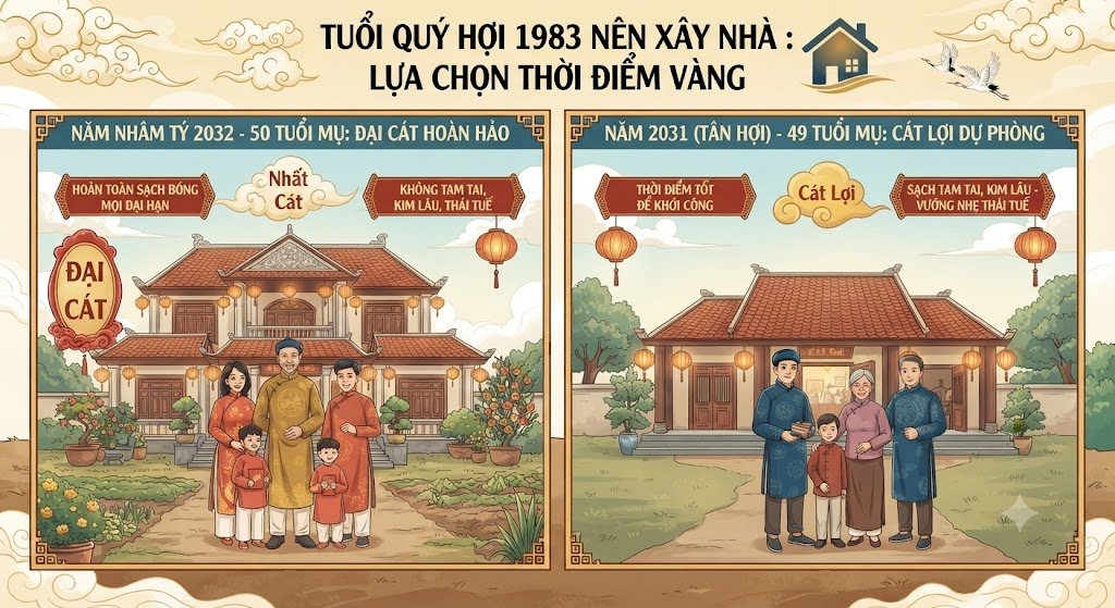 Tuổi Quý Hợi 1983 nên xây nhà năm Nhâm Tý 2032 hoặc năm 2031 (Tân Hợi)