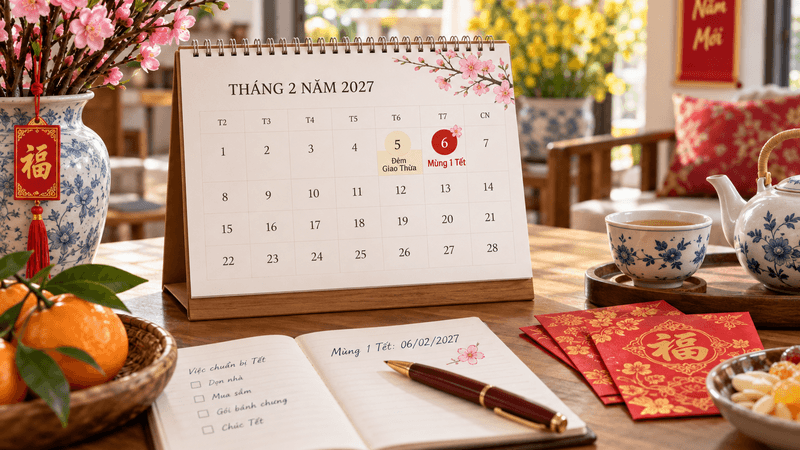 Giao thừa Tết Đinh Mùi 2027 là vào đêm thứ Sáu, ngày 05/02/2027