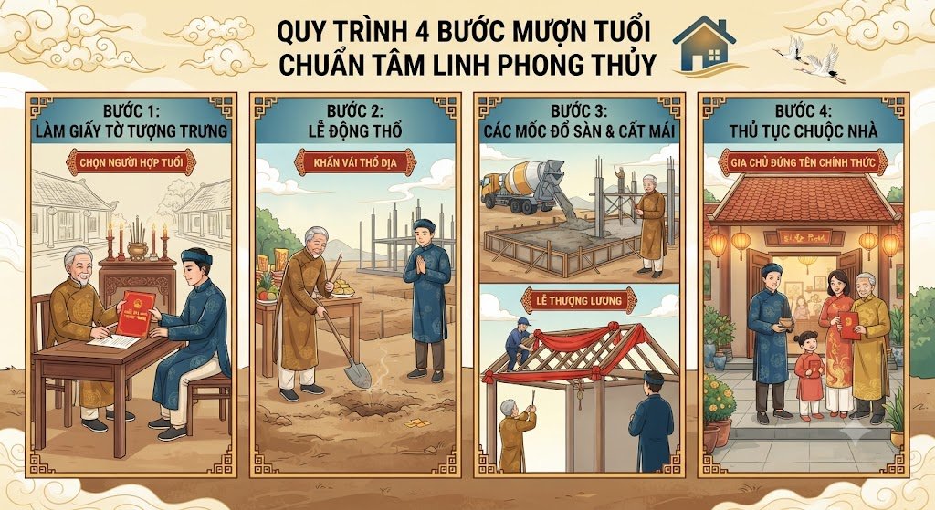 Việc mượn tuổi xây nhà cần thực hiện tuần tự 4 bước
