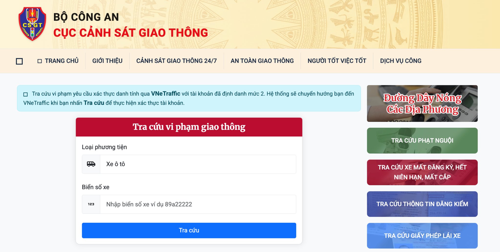 Website Cục CSGT là kênh chính thức cho phép tra cứu phương tiện vi phạm giao thông qua hình ảnh