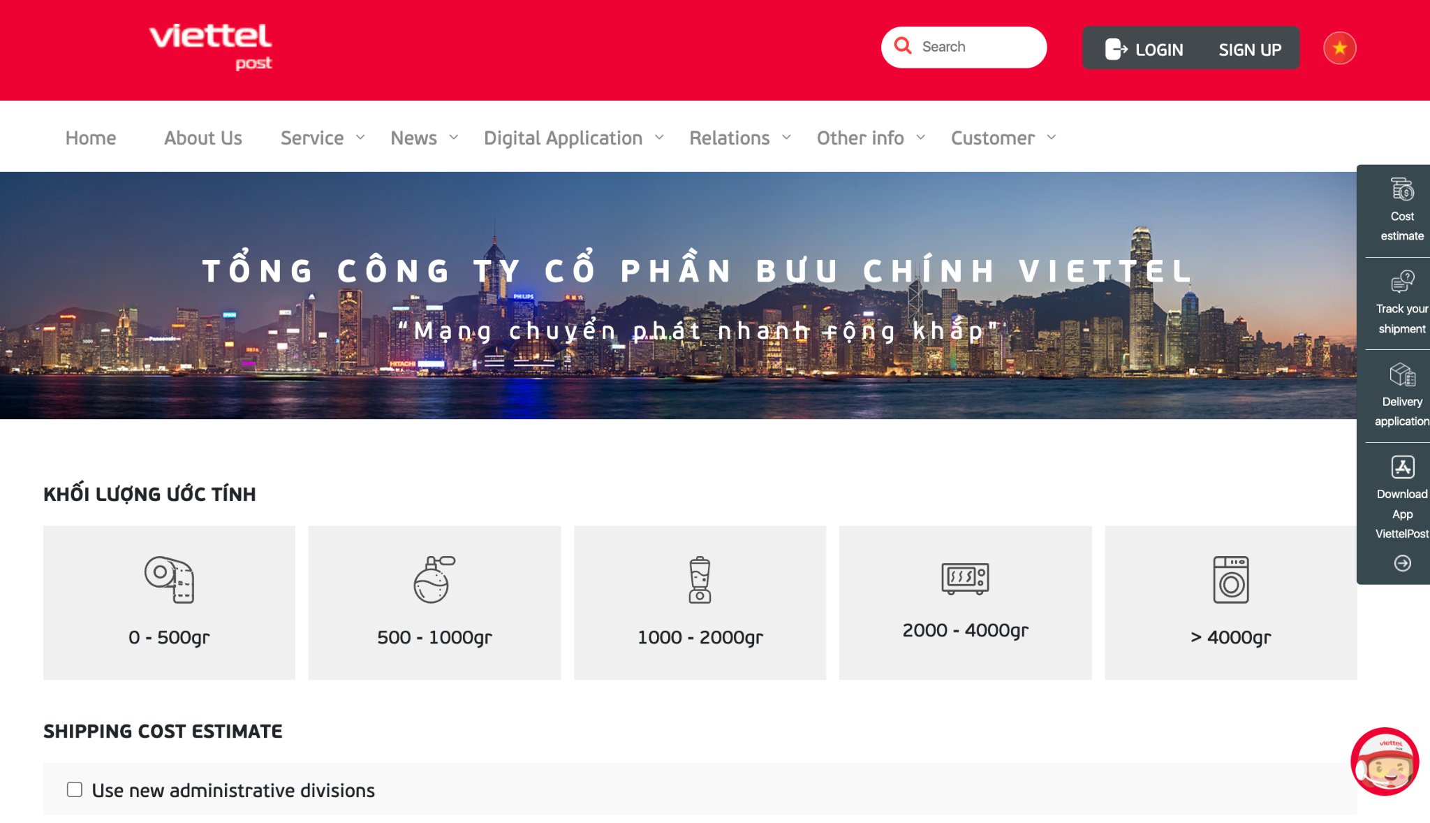 Website Viettel Post hỗ trợ tra cứu cước phí theo dịch vụ, tuyến vận chuyển và trọng lượng bưu kiện