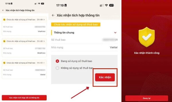 Kiểm tra lại trạng thái thuê bao sau khi xác nhận