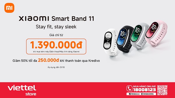 Viettel Store mở bán Xiaomi Mi Band 11 giá chỉ từ 1.390.000 đồng